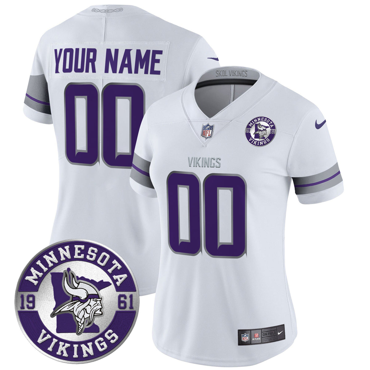 Minnesota Vikings 2024 Vapor Limited Custom Jersey - Est. 1961 Patch - All Stitched - White — view 1