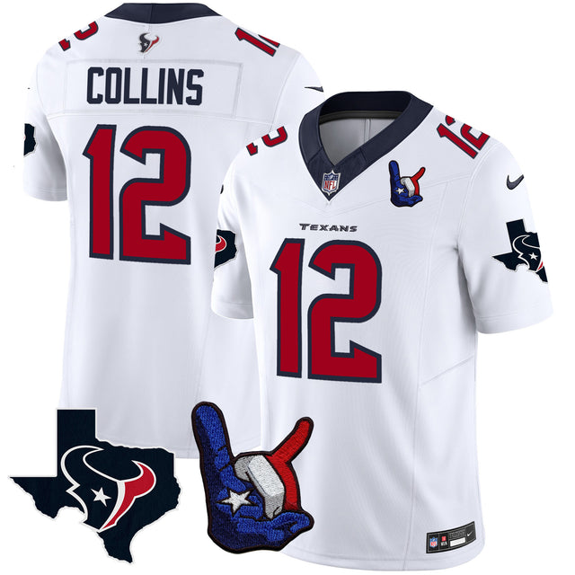 Men's Houston Texans Hand Sign Throwing Up The H Vapor Jersey - All Stitched - White - Nico Collins — view 1