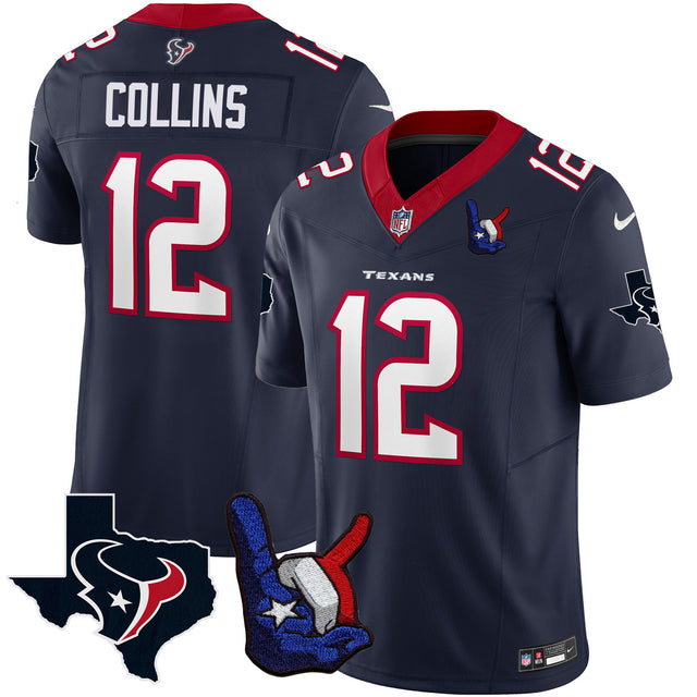 Men's Houston Texans Hand Sign Throwing Up The H Vapor Jersey - All Stitched - Navy - Nico Collins ~5701161 — view 1