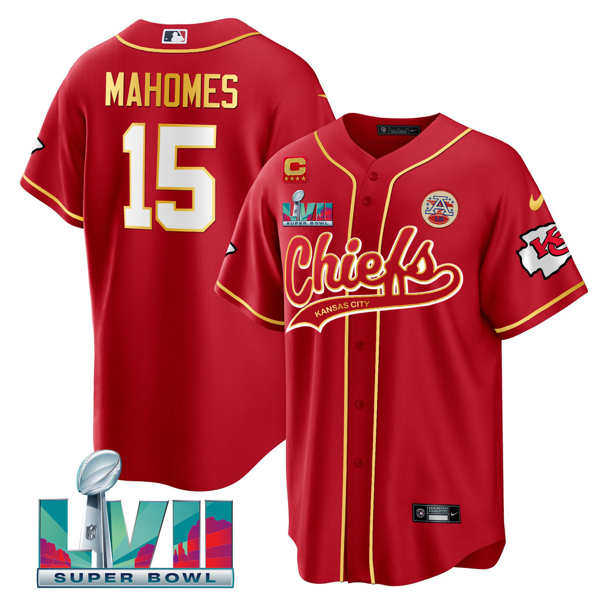 Men's Chiefs Super Bowl LVII Cool base Jersey - All Stitched - Red - Patrick Mahomes — view 1