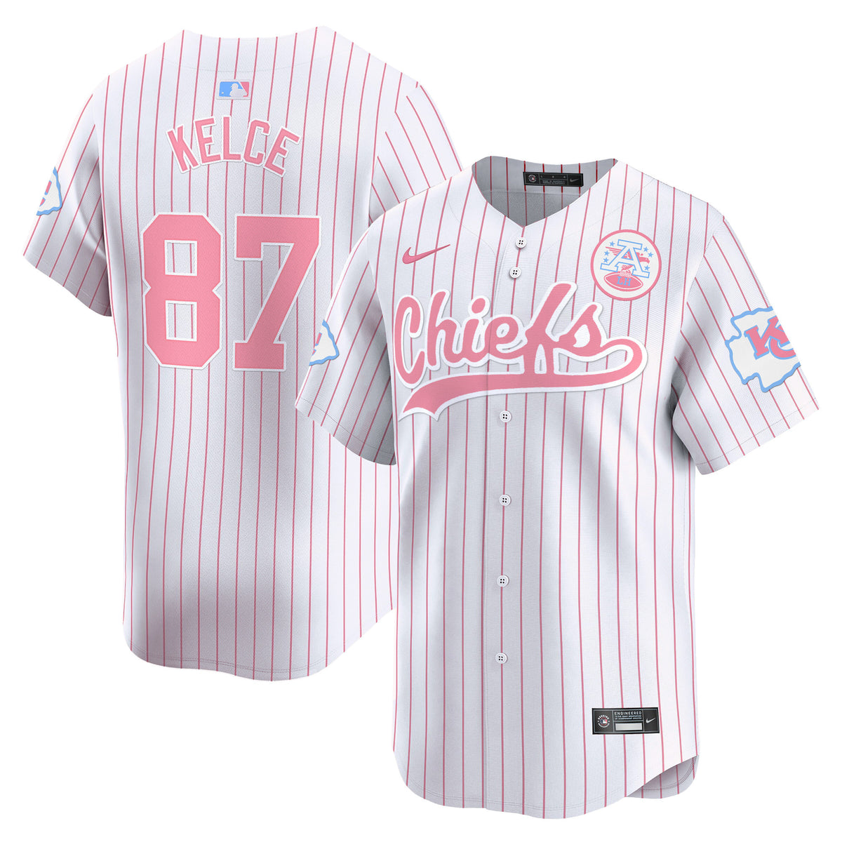 Unisex Chiefs Bubblegum Pink Vapor Premier Limited Jersey - All Stitched - Pinstripe - Travis Kelce — view 1