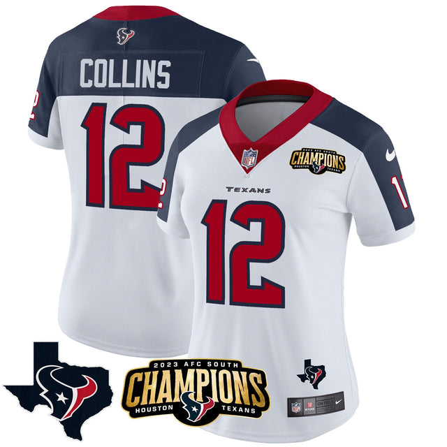 Women's Houston Texans 2023 AFC South Champions Patch Vapor Jersey - All Stitched - Inverted - Nico Collins — view 1