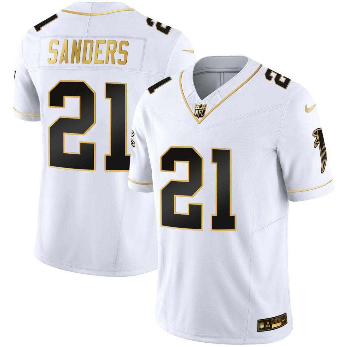Deion Sanders Atlanta Falcons White Gold Jersey - All Stitched - White Gold — view 1