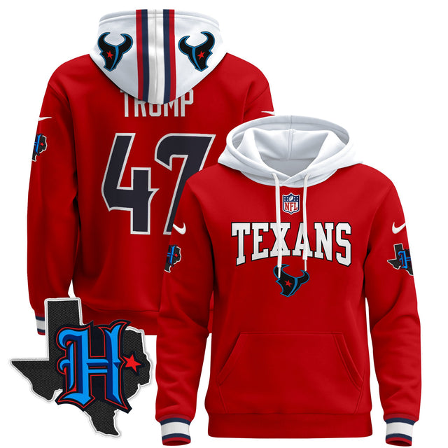 Men's Houston Texans 2024 Pullover Hoodie V3 - All Stitched - Red - Donald Trump — view 1