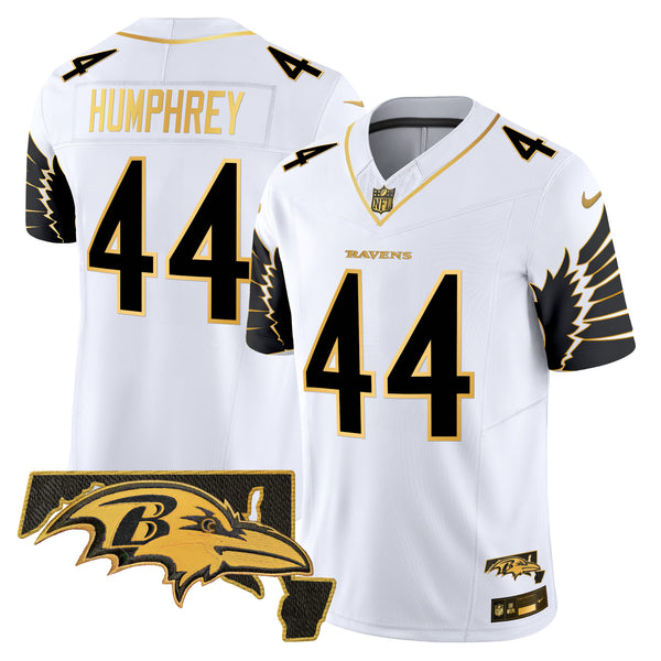 Men's Ravens Maryland Patch Gold Vapor Limited Jersey V2 - All Stitched - White Gold - Marlon Humphrey — view 1