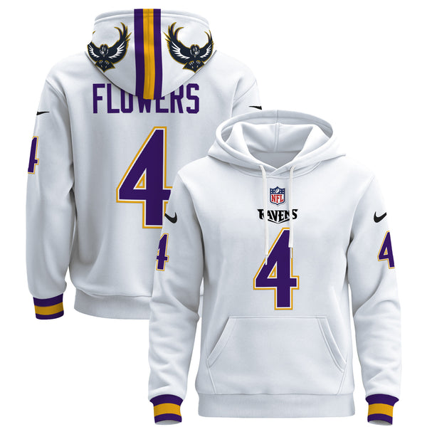 Men's Ravens 2024 Pullover Hoodie - All Stitched - White - Zay Flowers — view 1