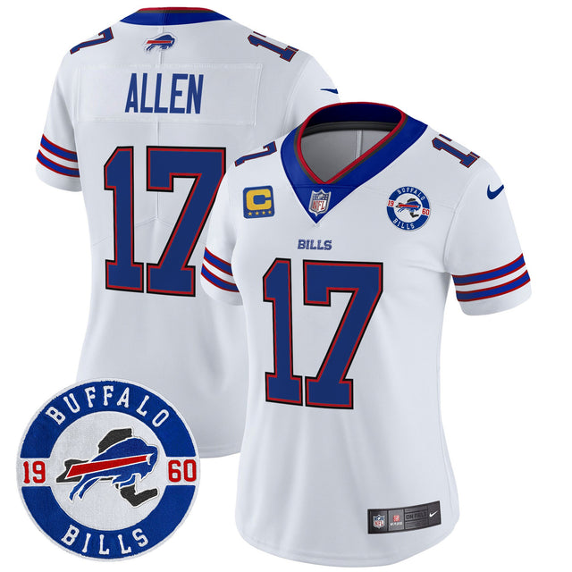 Women's Buffalo Bills 2024 Vapor Limited Jersey - Est. 1960 Patch - All Stitched - White - Josh Allen — view 1