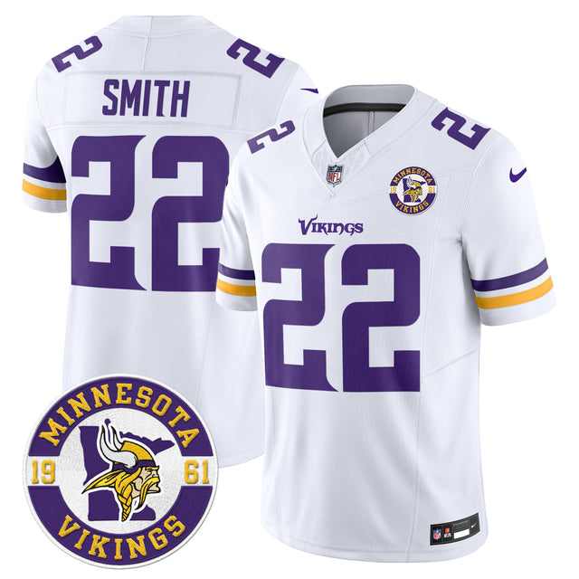 Men's Minnesota Vikings 2024 Vapor Limited Jersey V2 - Est. 1961 Patch - All Stitched - White - Harrison Smith — view 1