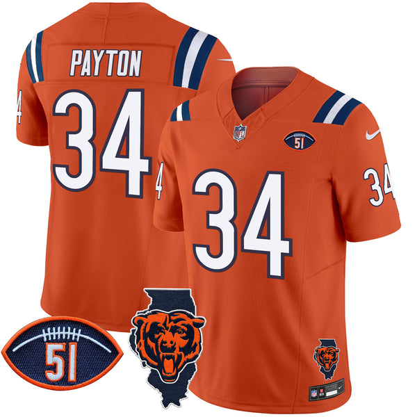 Men's Bears Illinois Patch Vapor Limited Jersey V2 - All Stitched - Orange - Walter Payton — view 1
