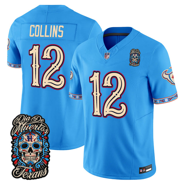 Men's Houston Texans Día de los Muertos Vapor Limited Jersey - All Stitched - Blue - Nico Collins — view 1