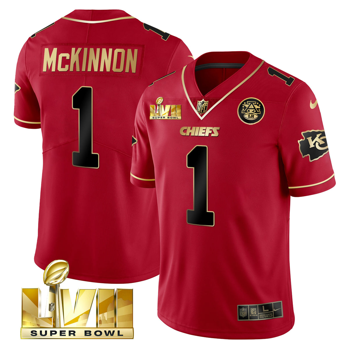 Men's Chiefs Super Bowl Vapor Gold Jersey V2- All Stitched - Red Gold - Jerick McKinnon — view 1