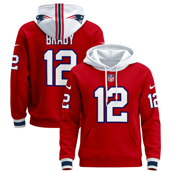 Men's New England Patriots 2024 Pullover Hoodie - All Stitched - Red - Tom Brady — view 1
