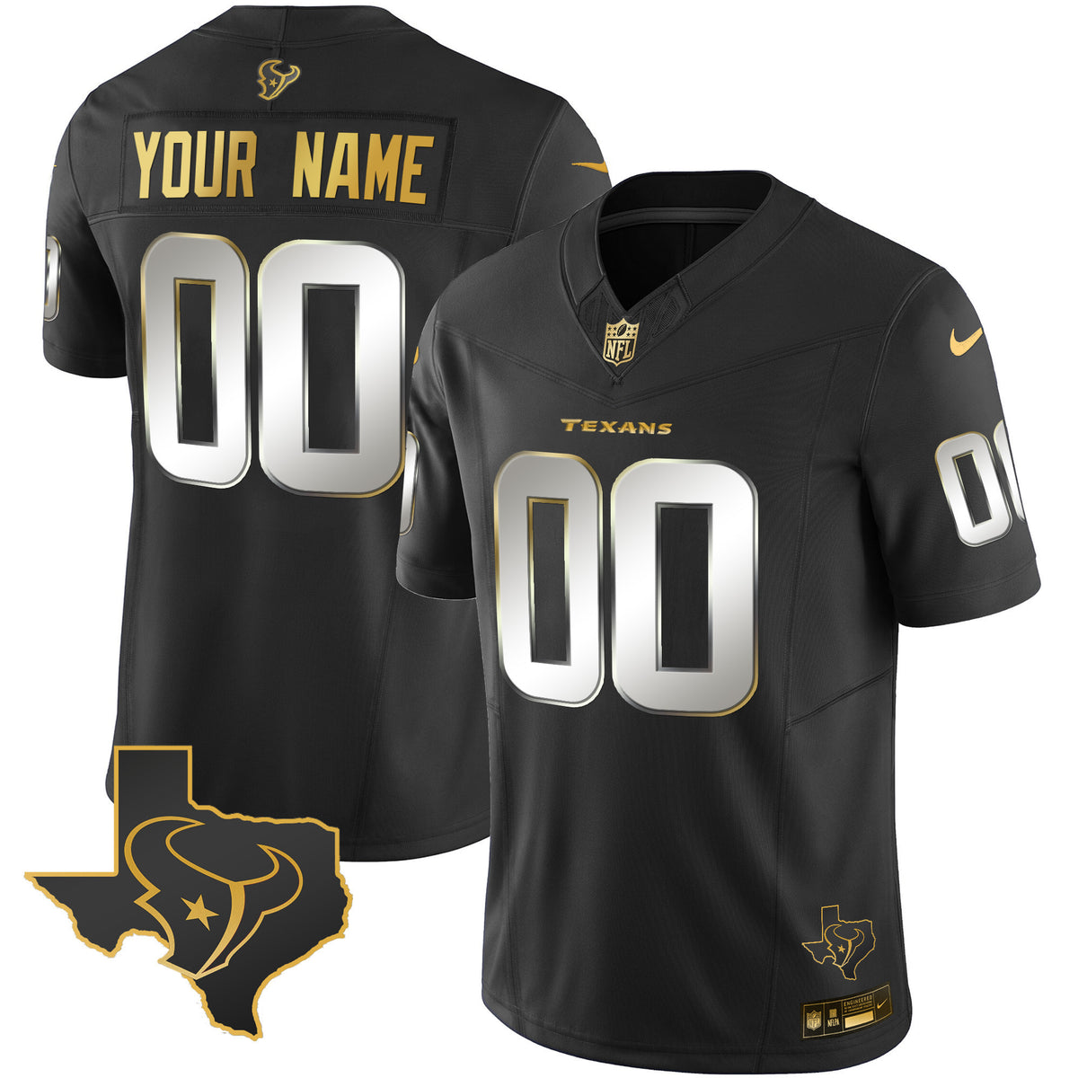 Houston Texans Gold Vapor Limited Custom Jersey - All Stitched - Black Limited — view 1