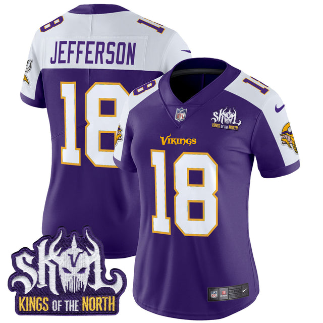 Women's Minnesota Vikings King Of The North Patch Throwback Vapor Limited Jersey - All Stitched - Purple Alternate - Justin Jefferson — view 1
