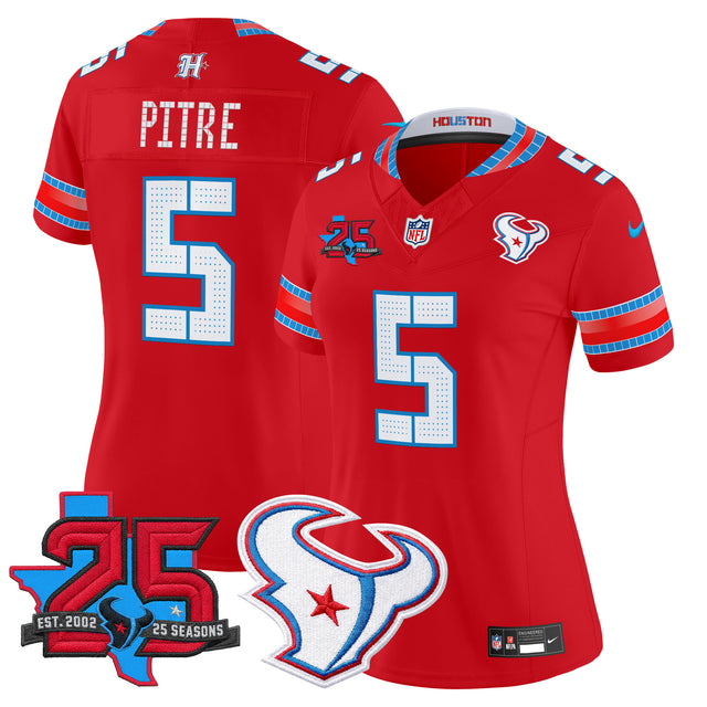 Women's Houston Texans 2026 Rivalries Vapor Limited Jersey - 25th Year Anniversary Patch - All Stitched - Red - Jalen Pitre — view 1