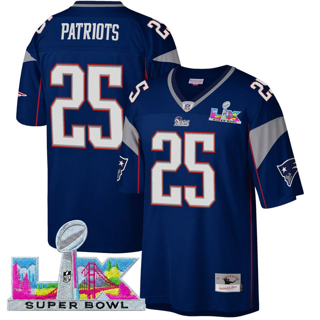 Men's New England Patriots Super Bowl LX Throwback Jersey - All Stitched - Royal - #25 Patriots — view 1
