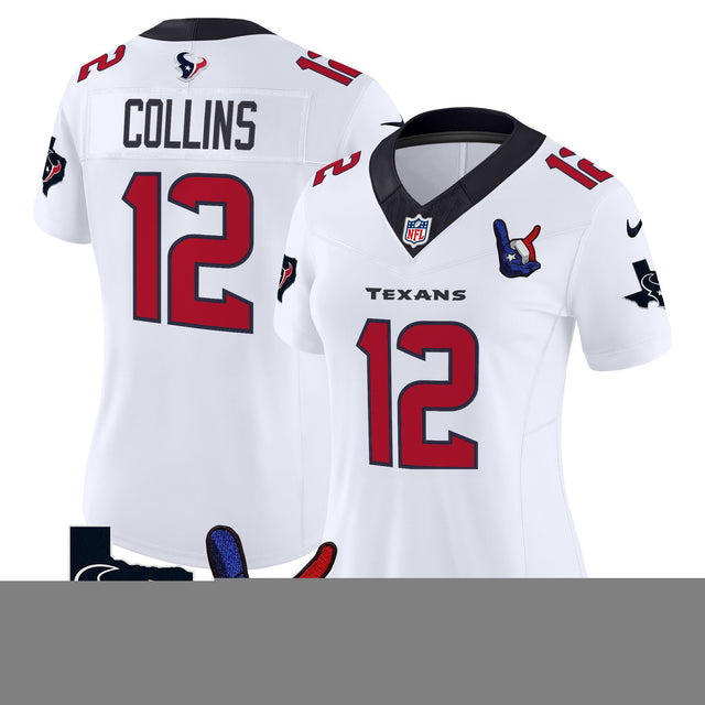 Women's Houston Texans Hand Sign Throwing Up The H Vapor Jersey - All Stitched - White - Nico Collins — view 1
