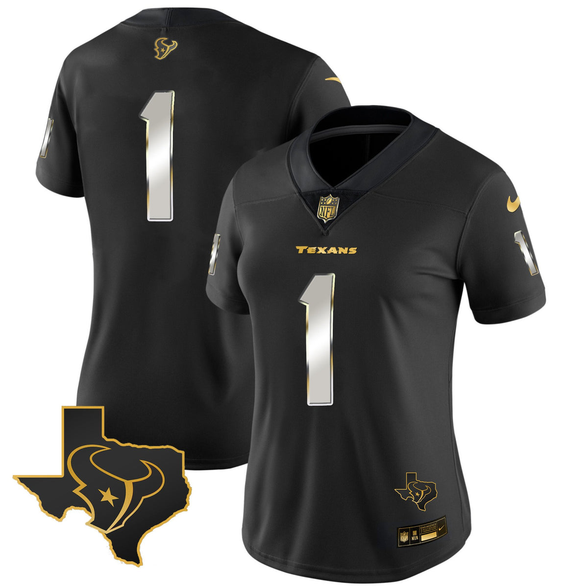 Women's Houston Texans Gold Vapor Limited Jersey - All Stitched - Black Limited - #1 Team — view 1