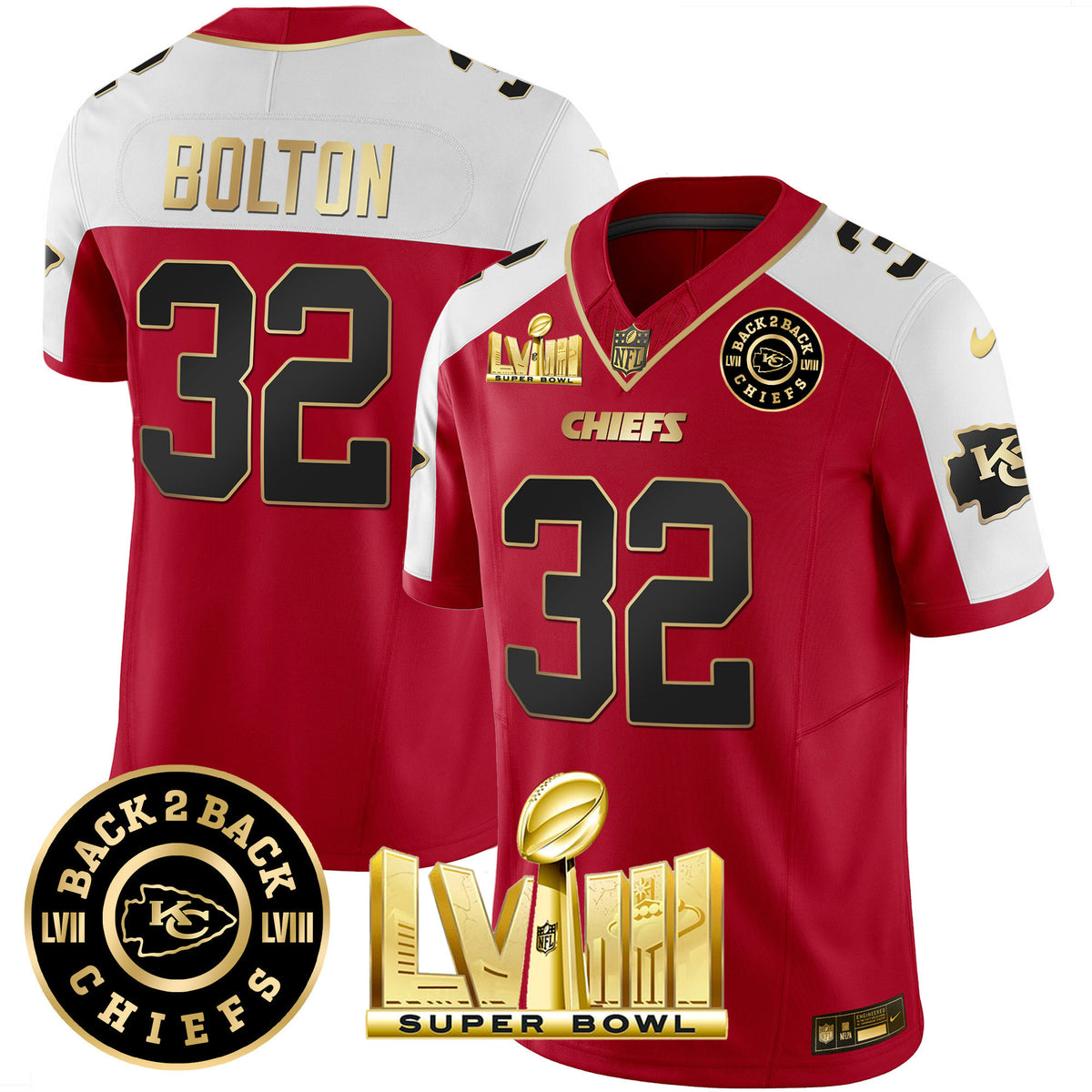 Men's Chiefs Super Bowl LVIII & Back 2 Back Patch Vapor Jersey V3 - All Stitched - Red Alternate - Nick Bolton — view 1