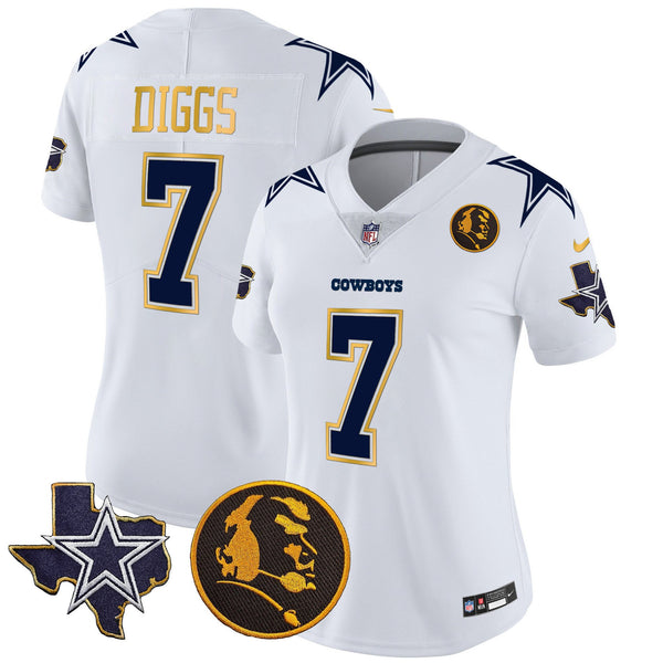 Women's Cowboys Texas & John Madden Patch Gold Trim Vapor Jersey - All Stitched - White - Trevon Diggs — view 1