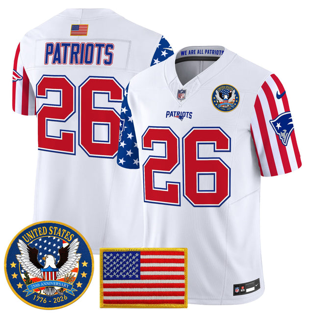 Men's New England Patriots America250 Edition Vapor Limited Jersey - All Stitched - White - #26 Patriots — view 1