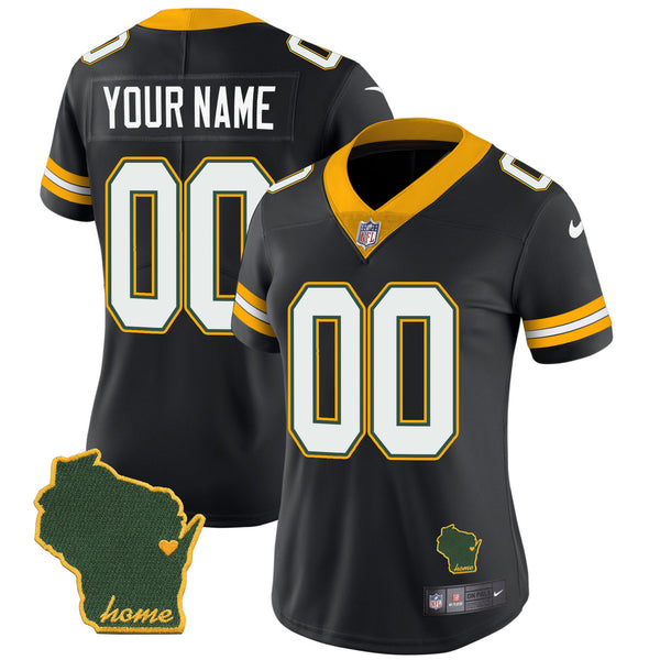 Packers Home Patch Vapor Custom Jersey - All Stitched - Black — view 1