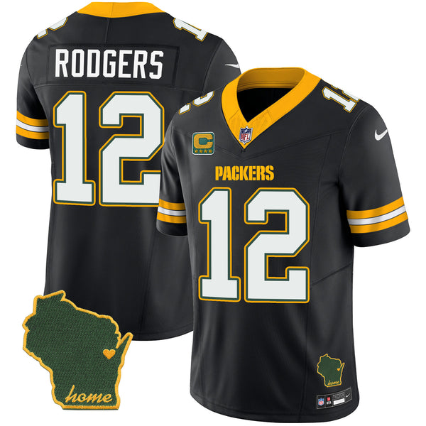Men's Packers Home Patch Vapor Jersey V2 - All Stitched - Black - Aaron Rodgers — view 1