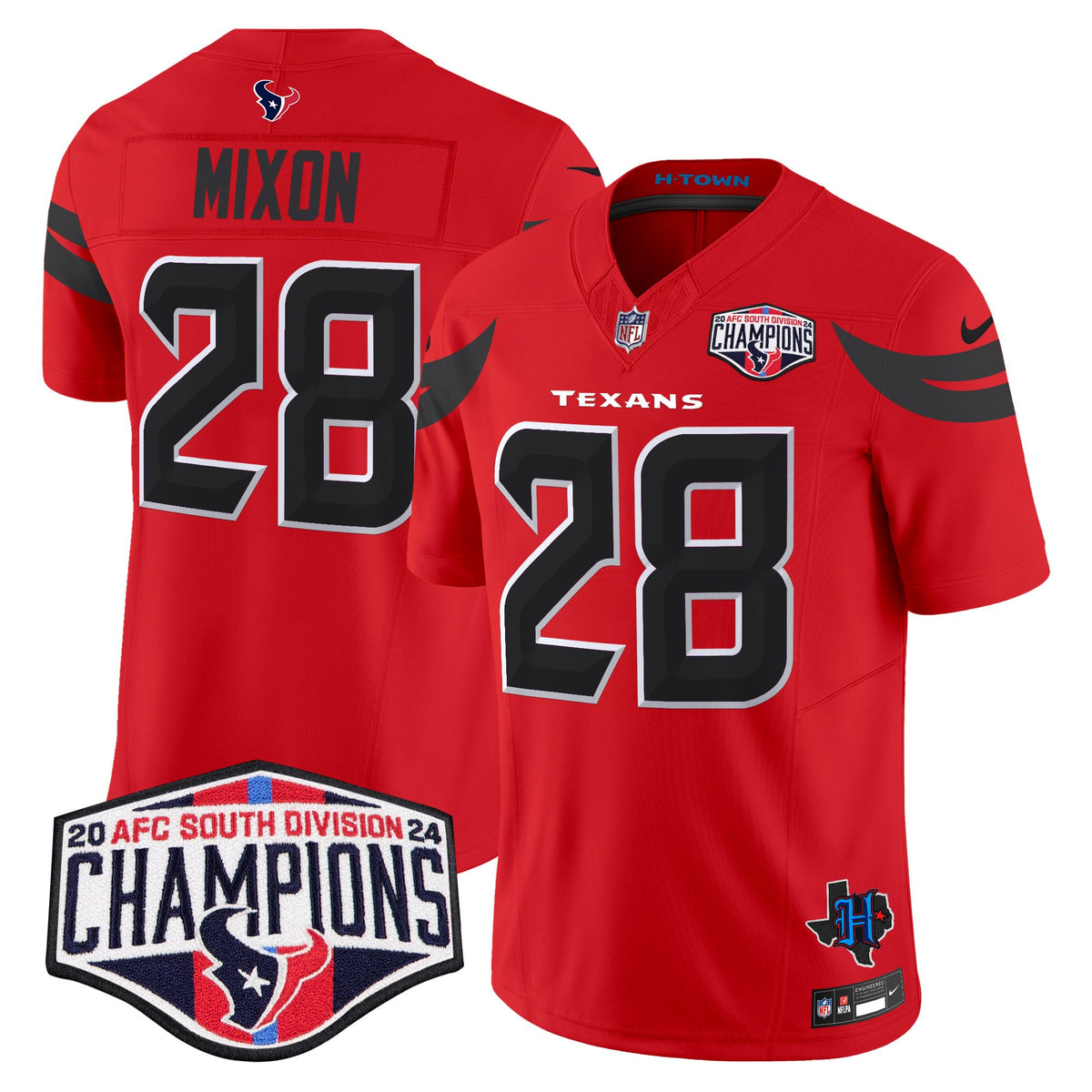 Men's Houston Texans 2024 AFC South Division Champions Patch Vapor Limited Jersey - All Stitched - Red - Joe Mixon — view 1
