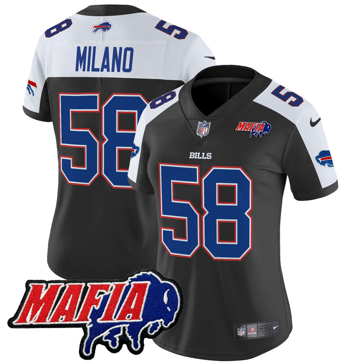 Women's Buffalo Bills 2025 Bills Mafia Patch Vapor Limited Jersey - All Stitched - Black Alternate - Matt Milano — view 1