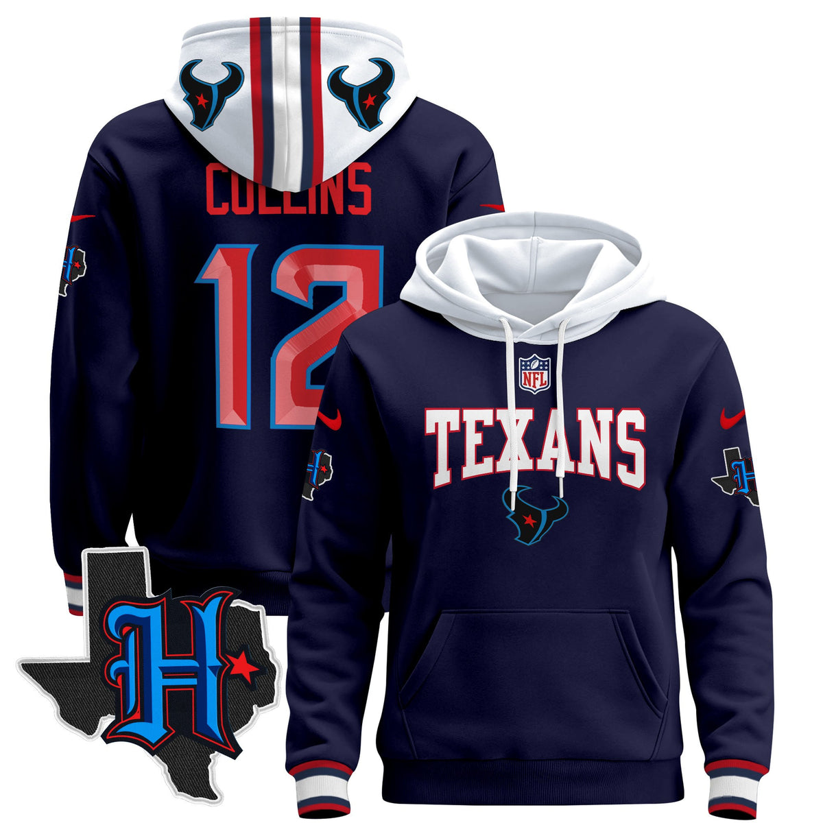 Men's Houston Texans 2024 Pullover Hoodie V3 - All Stitched - Navy Limited - Nico Collins — view 1