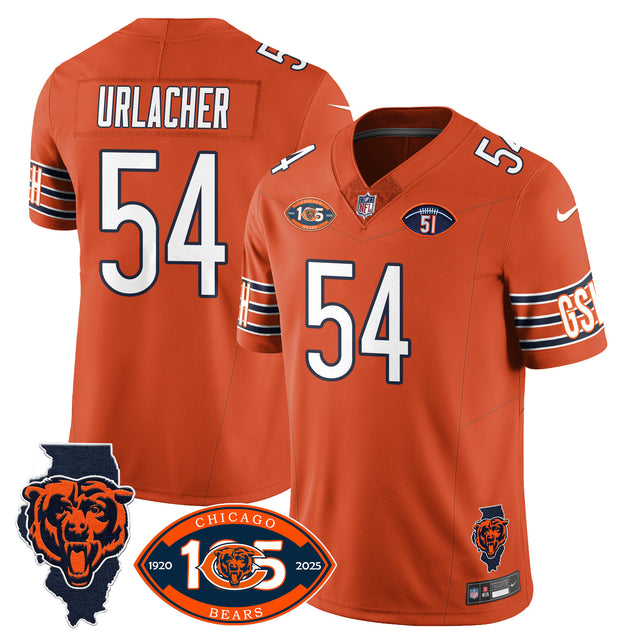 Men's Bears 1920-2025 The Bears Vapor Limited Jersey - All Stitched - Orange - Brian Urlacher — view 1
