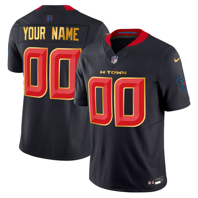 Houston Texans 2024 Gold Trim Vapor Limited Custom Jersey - All Stitched - Navy Limited — view 1
