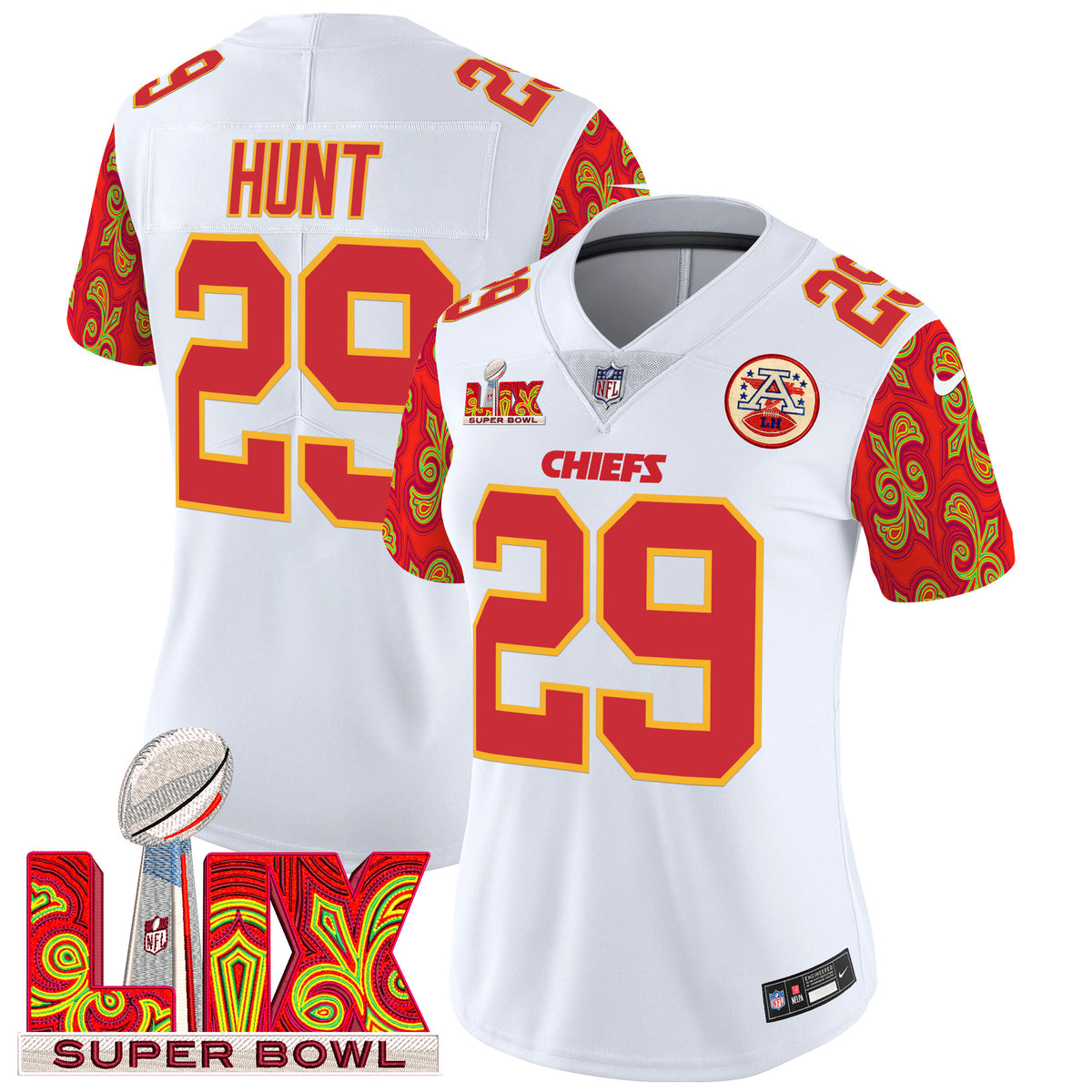 Women's Chiefs Super Bowl LIX Style Vapor Limited Jersey - All Stitched - White - Kareem Hunt — view 1