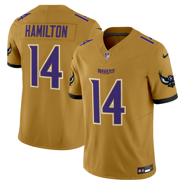 Men's Ravens Special Vapor Limited Jersey V2 - All Stitched - Gold - Kyle Hamilton — view 1