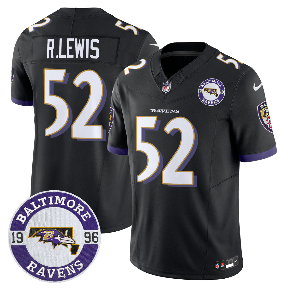 Men's Ravens 2024 Vapor Limited Jersey - Est. 1996 Patch - All Stitched - Black - Ray Lewis — view 1