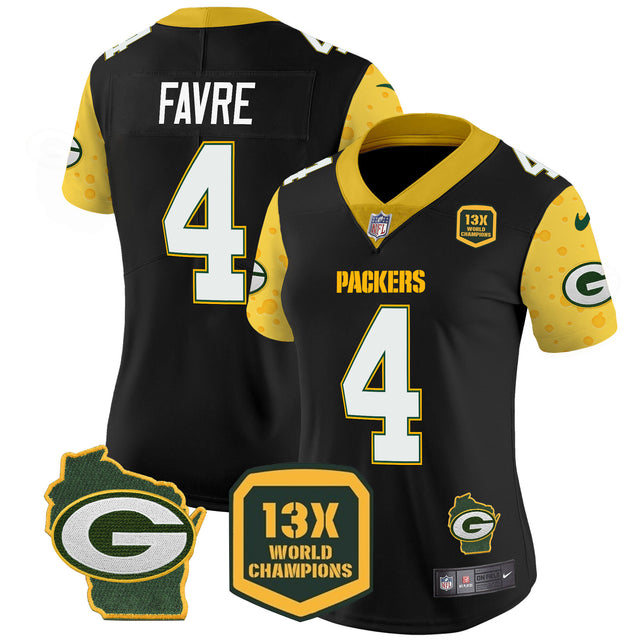 Women's Packers Cheese Vapor Limited Jersey – All Stitched - Black - Brett Favre — view 1