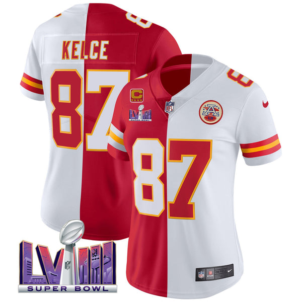 Women's Chiefs Super Bowl LVIII Patch Vapor Jersey V4 - All Stitched - Split - Travis Kelce — view 1