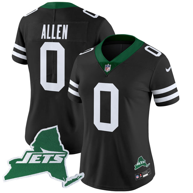 Women's New York Jets Home Patch Vapor Legacy Limited Jersey - All Stitched - Black - Braelon Allen — view 1