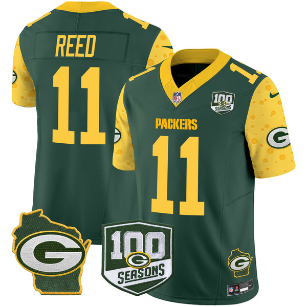Men's Packers 100th Season & Home Patch Cheese Vapor Limited Jersey – All Stitched - Green - Jayden Reed — view 1
