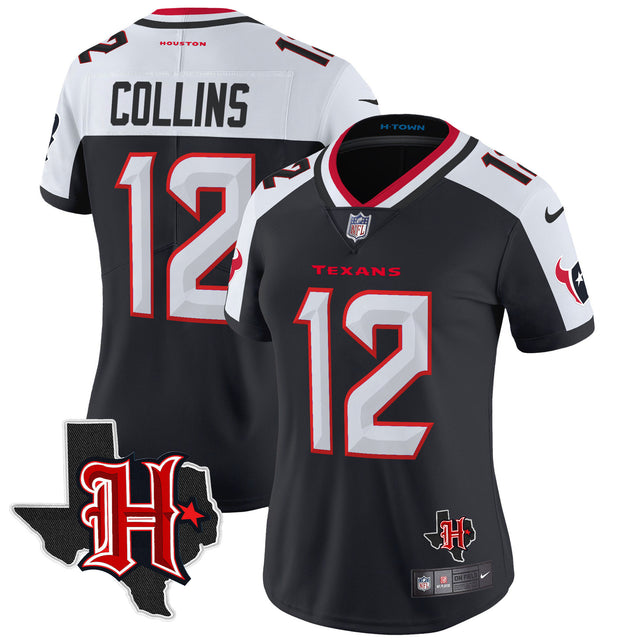 Women's Houston Texans 2024 Texas Patch Vapor Limited Jersey V5 - All Stitched - Navy Alternate - Nico Collins — view 1