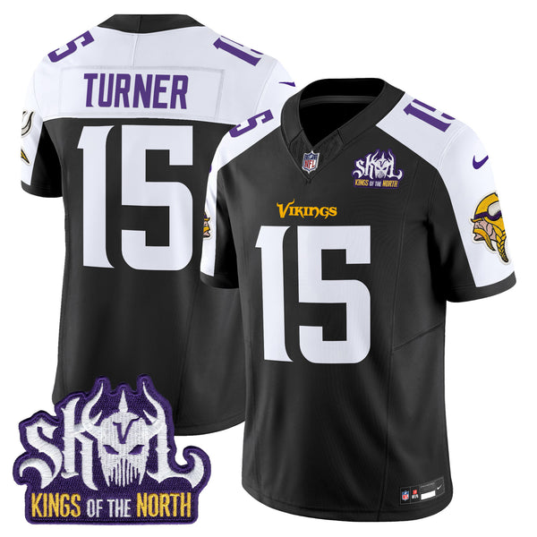 Men's Minnesota Vikings Kings Of The North Patch Vapor Limited Jersey - All Stitched - Black Alternate - Dallas Turner — view 1