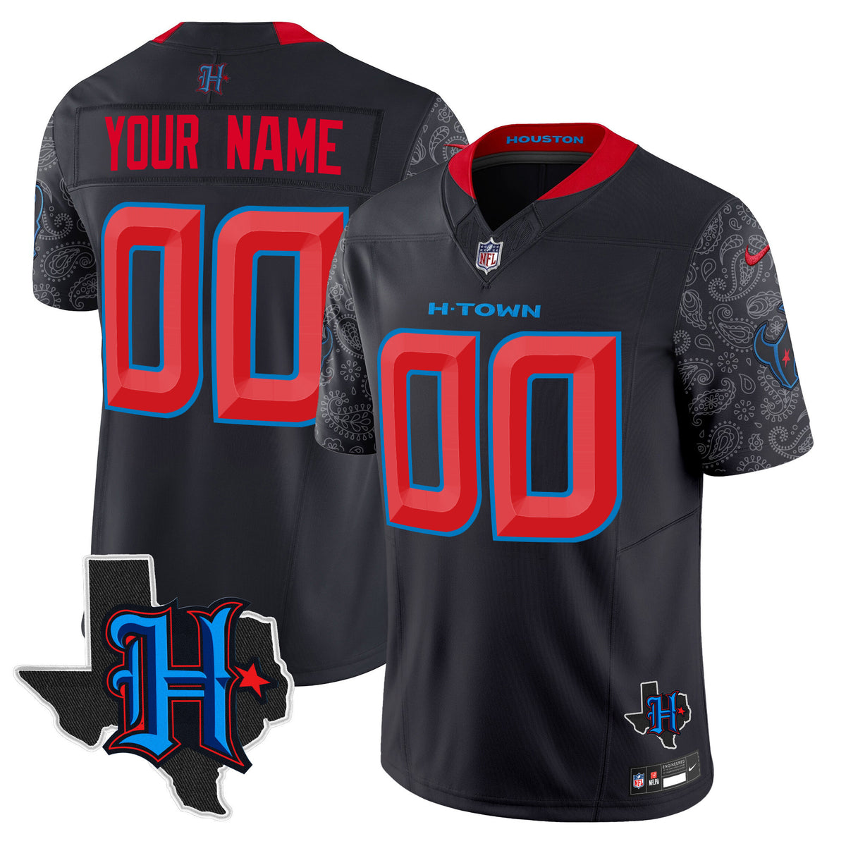 Houston Texans 2024 Texas Patch Vapor Limited Custom Jersey V4 - All Stitched - Navy Limited — view 1