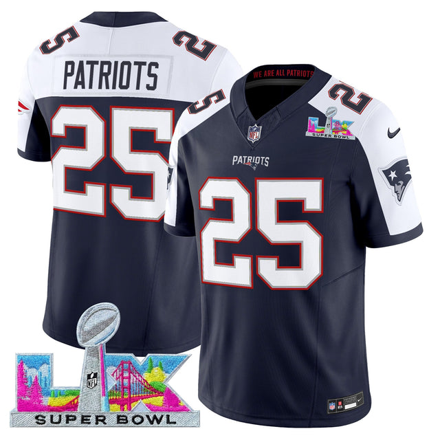 Men's New England Patriots Super Bowl LX Vapor Limited Jersey - All Stitched - Navy Alternate - #25 Patriots — view 1