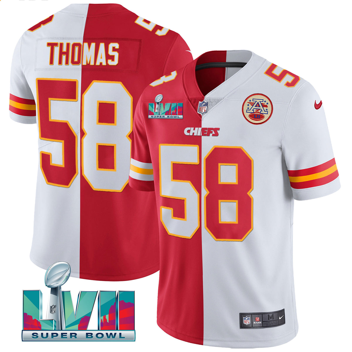Men's Chiefs Super Bowl Vapor Gold Jersey - All Stitched - Split - Derrick Thomas — view 1