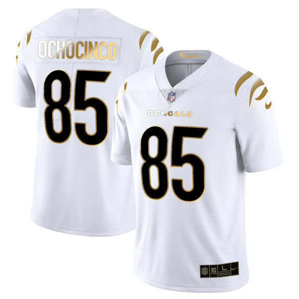 Youth's Cincinnati Bengals Player Vapor Limited Jersey - All Stitched - White Gold - Chad Johnson — view 1