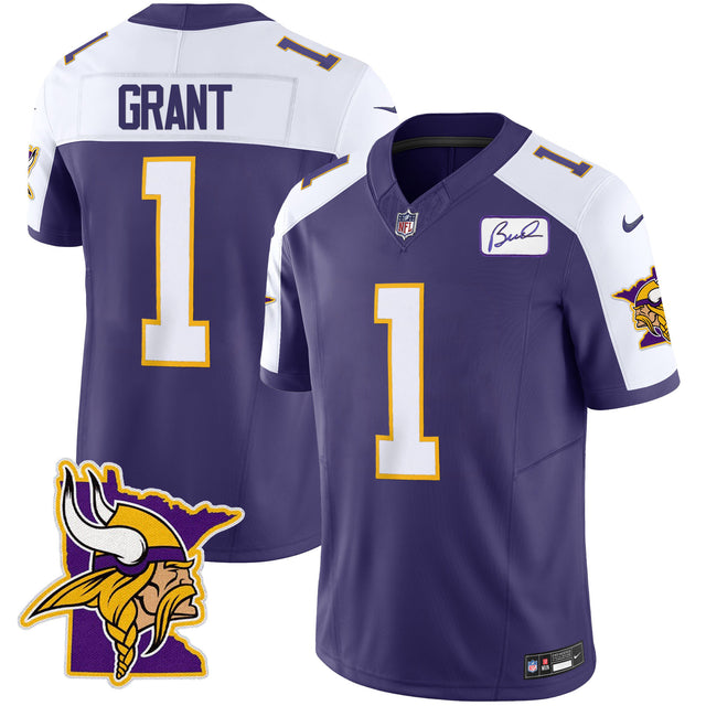 Men's Vikings Bud Grant Patch Classic Limited Jersey V5 - All Stitched - Purple Alternate - Bud Grant — view 1