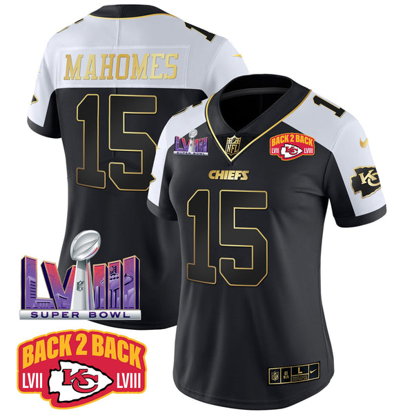 Women's Chiefs Super Bowl LVIII & Back 2 Back Patch Vapor Jersey V2 - All Stitched - Alternate - Patrick Mahomes — view 1