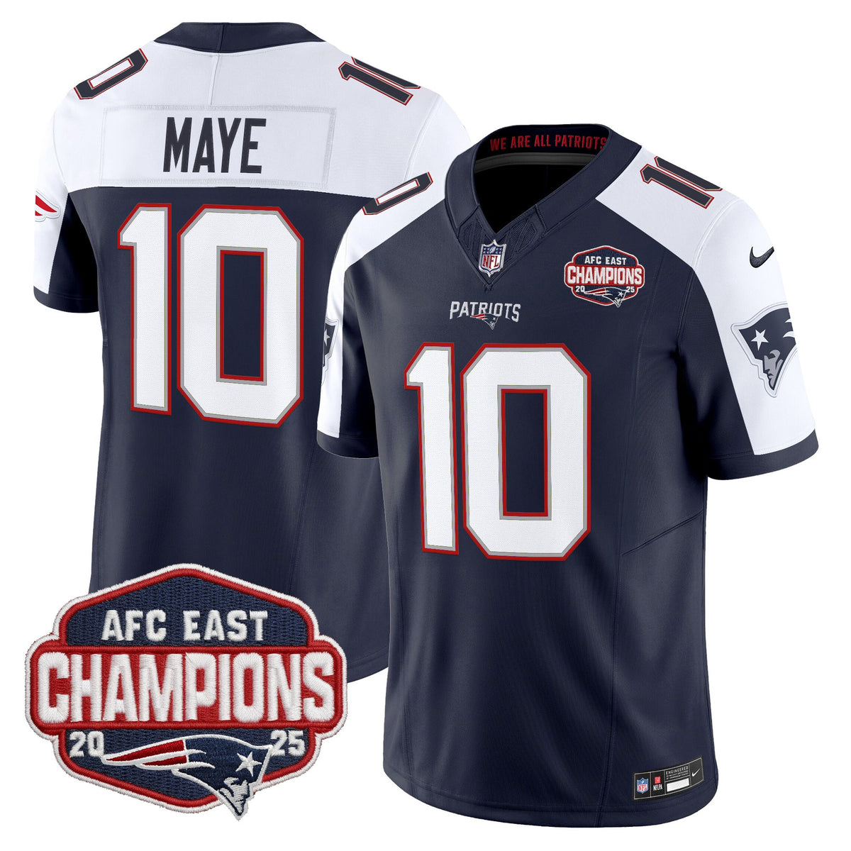 Men's New England Patriots 2025 AFC East Division Champions Vapor Limited Jersey - All Stitched - Navy Alternate - Drake Maye — view 1