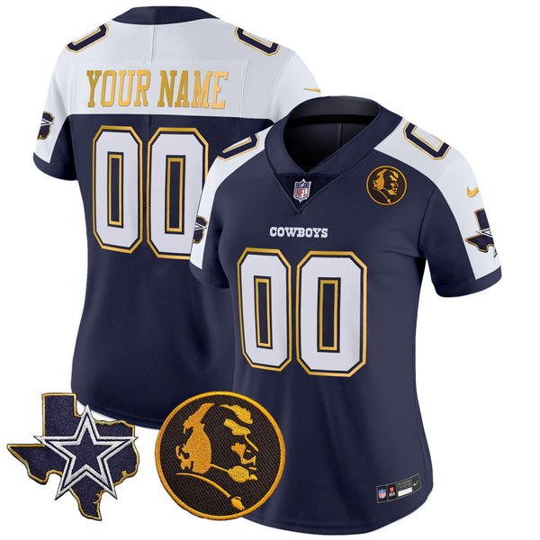 Cowboys Texas & John Madden Patch Gold Trim Vapor Custom Jersey - All Stitched - Navy Alternate — view 1