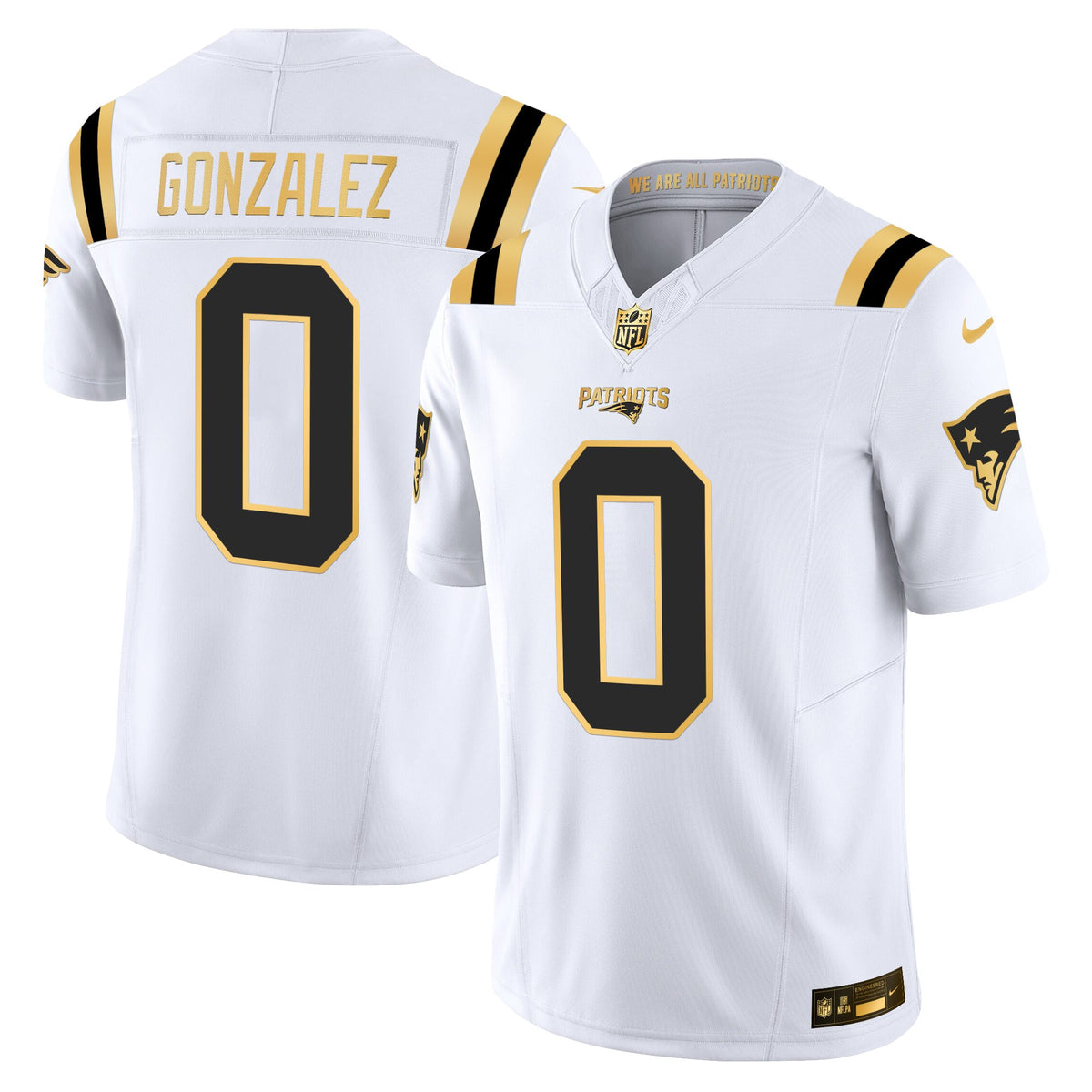 Men's New England Patriots 2025 Gold Vapor Limited Jersey - All Stitched - White Gold - Christian Gonzalez — view 1